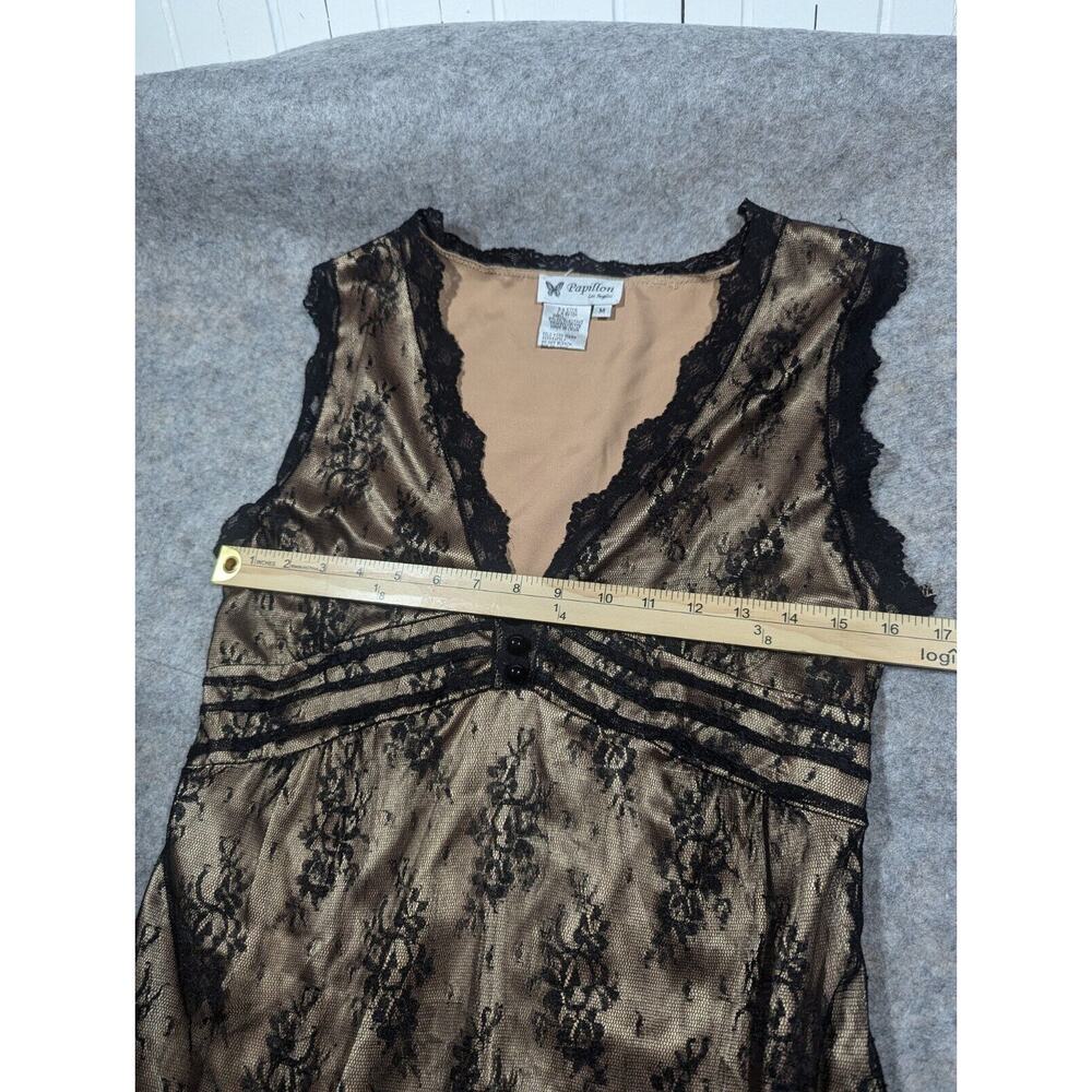 Y2K Dainty Lace Black Cream Sz M Whimsy Goth Fairy Mini Dress - Picture 4 of 7